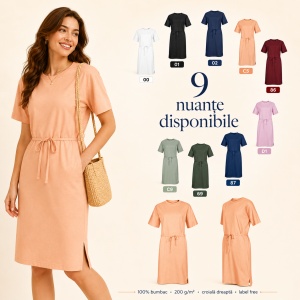 Rochie Lejeră Damă Malfini 816 Muse Tip Tricou, 100% Bumbac, 200 g/m², Mâneci Kimono, XS–2XL - Img 10