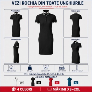 Rochie Polo Damă tip tricou, Malfini Premium 271 Dress Up, 100% Bumbac, Croială Cambrată, 215 g/m², Mărimi XS 2XL, 4 Culori - Img 6