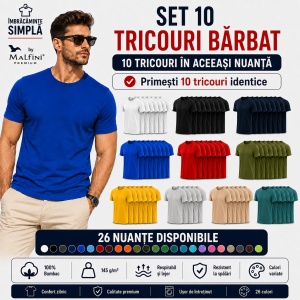 Set 10 Tricouri Bărbat în Aceeași Nuanță, Malfini, 100% Bumbac, 145 g/m², Guler Rotund, 26 Culori, Mărimi S–3XL