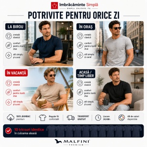 Set 10 tricouri bărbat Malfini Basic Clasic, 100% bumbac, regular fit, 48 culori, mărimi XS–5XL - Img 6