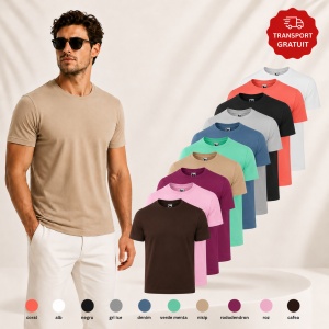 Set 10 Tricouri Bărbați 100% Bumbac – Multicolor, Coral, Alb, Negru, Gri Ice, Denim, Verde Mentă, Nisip, Rododendron, Roz și Cafea | S-3XL