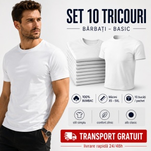 Set 10 Tricouri Bărbați Albe 100% Bumbac – Simple, Clasice, XS-5XL | Transport Gratuit - Img 10