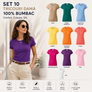 Set 10 tricouri simple dama din bumbac 100%, basic casual cu maneca scurta pentru femei 134 - Img 5