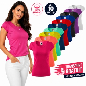 Set 10 tricouri simple dama din bumbac 100%, Elegant casual cu decolteu femei, culori diferite 122 - Img 11