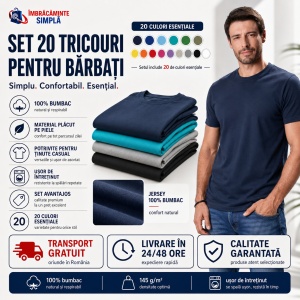 Set 20 de tricouri clasice simple, diferite culori, bumbac 100% pentru barbati, 132 - Img 4
