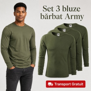 Set 3 Bluze Bărbați 100% Bumbac, Mâneci Lungi, Slim Fit, 160 g/m², Aceeași Culoare, 14 Culori Disponibile, Mărimi S–3XL - Img 15