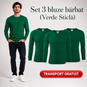 Set 3 Bluze Bărbați 100% Bumbac, Mâneci Lungi, Slim Fit, 160 g/m², Aceeași Culoare, 14 Culori Disponibile, Mărimi S–3XL - Img 25