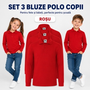 Set 3 Bluze Polo Copii Malfini cu Mânecă Lungă, 65% Bumbac, Unisex Fete și Băieți, 6–12 Ani, 6 Culori - Img 11