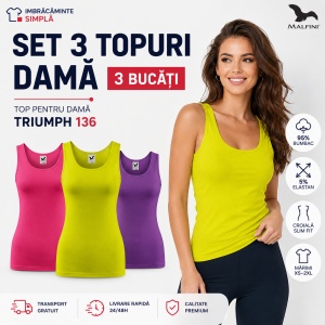 Set 3 bucati top pentru damă violet, galben, purpuriu