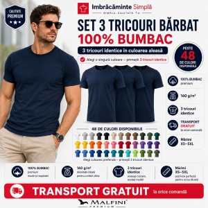 Set 3 Tricouri Bărbat Malfini, 100% Bumbac, 160 g/m², 48 Nuanțe, Mărimi XS–5XL, Transport Gratuit - Img 8