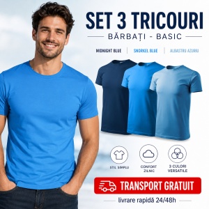 Set 3 Tricouri Bărbați 100% Bumbac – Albastru Închis, Snorkel Blue și Azuriu S - 3XL - Img 10