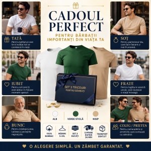 Set 3 Tricouri Bărbați 100% Bumbac Regular Clasic – Nisip, Verde Sticlă și Alb | S-3XL - Img 9