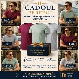 Set 3 Tricouri Bărbați 100% Bumbac Regular Clasic – Vișiniu, Verde Sage și Gri Ice | S-3XL - Img 7