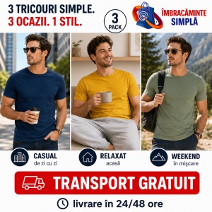 Set 3 Tricouri Bărbați din bumbac 100%, Malfini Elegant Casual – Galben, Kaki, Bleumarin - Img 7