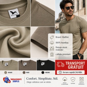 Set 3 tricouri bumbac 100% simplu clasic pentru barbati, army, kaki deschis, gri ardezie 132 - Img 6