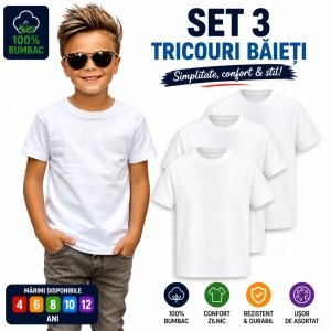Set 3 tricouri copii Baieti Alb Bumbac 100% - Img 2
