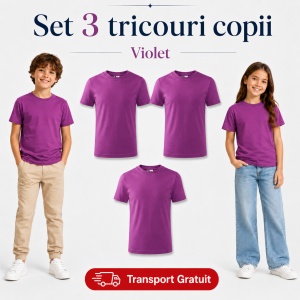 Set 3 tricouri copii din bumbac 100% – 33 nuanțe disponibile, fete și băieți Transport Gratuit - Img 43