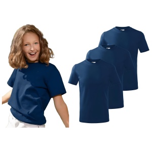 Tricou Copil fata imbracata cu tricou albastru midnight prezinta setul de 3 tricouri albastre midnight