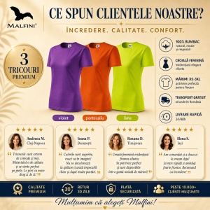 Set 3 Tricouri Damă 100% Bumbac – Casual Clasic, Violet, Portocaliu și Lime | Transport Gratuit - Img 6