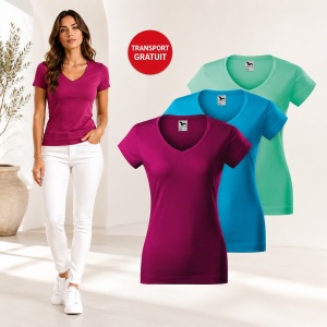 Set 3 Tricouri Damă Malfini 162 Fit V-Neck, Guler în V, 95% Bumbac, Slim Fit, Fucsia, Albastru Turcoaz, Verde Mentă, XS–2XL - Img 7