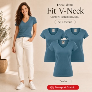 Set 3 Tricouri Damă Malfini Fit V-Neck 162 – 100% Bumbac, Croială Cambrată, Guler în V, 13 Culori - Img 16
