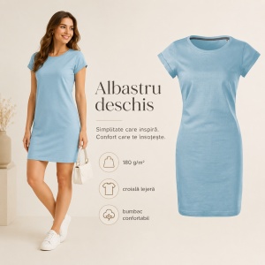 Set 3 Tricouri Lungi Damă Tip Rochie Freedom 178 – Alb, Albastru Deschis, Turcoaz, Bumbac, Croială Lejeră, XS–2XL - Img 5
