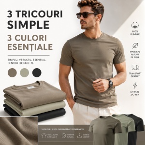 Set 3 tricouri pentru barbati, army, kaki deschis, negru din Bumbac 100% - 129 - Img 6