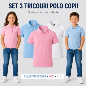 Set 3 Tricouri Polo Copii – Pentru Fete și Băieți, Ideale pentru Școală