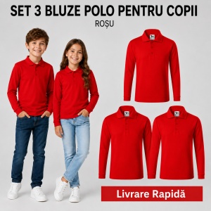 Set 3 Tricouri Polo Copii cu Mânecă Lungă – Bluze pentru Școală, Uniformă, Joacă și Timp Liber, Băieți și Fete - Img 9