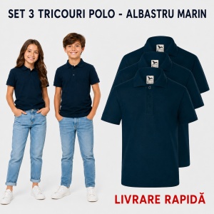 Set 3 tricouri polo copii, fete și băieți, 65% bumbac, 200 g/mp, aceeași culoare - Img 12