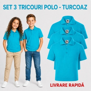 Set 3 tricouri polo copii, fete și băieți, 65% bumbac, 200 g/mp, aceeași culoare - Img 22