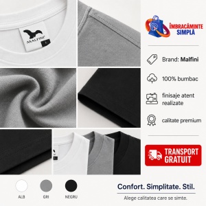 Set 3 tricouri simple, bumbac 100% Calitate clasic pentru barbati, alb, negru, gri 132 - Img 9