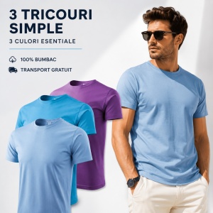 Set 3 tricouri simple clasice barbati, albastru deschis, trucuaz, violet - Img 6