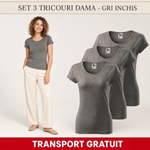 Set 3 tricouri simple dama bumbac 100%, Elegant casual cu decolteu femei, 122 - Img 22