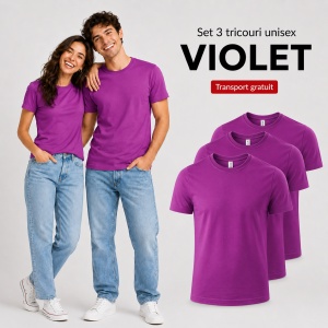 Set 3 tricouri unisex damă și bărbat, 100% bumbac, aceeași culoare, 22 nuanțe disponibile - Img 33