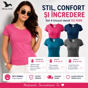 Set 4 Tricouri Damă 100% Bumbac – Casual Clasic, Roz, Albastru Petrol, Gri Închis și Albastru Regal | Transport Gratuit - Img 4