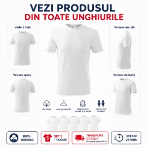 Set 5 Tricouri Albe Copii | Bumbac 100% Calitate Superioară - Img 6