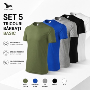Set 5 Tricouri Bărbați 100% Bumbac – Khaki, Albastru Regal, Gri Închis, Negru și Alb | S-3XL - Img 10
