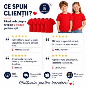 Set 5 Tricouri Copii din Bumbac 100% – Mânecă Scurtă, 33 Nuanțe, Fete și Băieți - Img 5