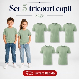 Set 5 Tricouri Copii din Bumbac 100% – Mânecă Scurtă, 33 Nuanțe, Fete și Băieți - Img 33
