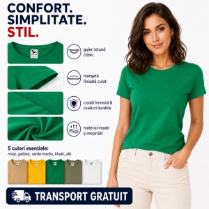 Set 5 Tricouri Damă Basic 100% Bumbac – Nisip, Galben, Verde Mediu, Khaki și Alb - Img 6