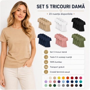 Set 5 tricouri damă simple casual | din bumbac 100%, slim fit XS - 2XL - Img 6