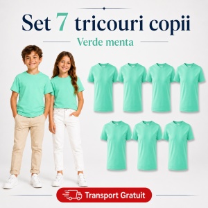 Set 7 Tricouri Copii din Bumbac 100% – Mânecă Scurtă, 33 Nuanțe, Fete și Băieți - Img 41