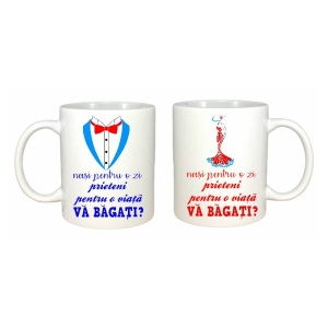 Set cadou 2 cani personalizate cu: Nasi pentru o zi! Prieteni pentru o viata! Va bagati? - Img 2