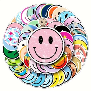 Set de 50 stickere Smiley Face Happy Graffiti, pentru telefon laptop din Pvc Vinyl rezistent la apa - waterproof - Img 2