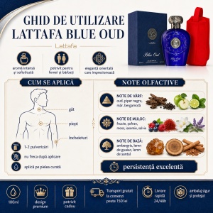 Set parfum Lattafa Blue Oud 100ml, parfum Arabesc, Unisex, Gentuta cosmetice - Img 5