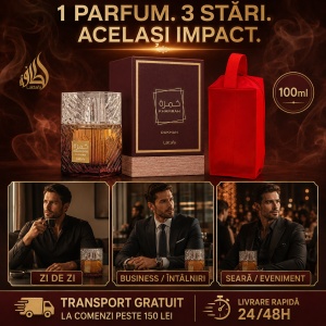 Set parfum Lattafa Khamrah Dukhan 100ml, parfum Arabesc, Barbati, Gentuta cosmetice - Img 7