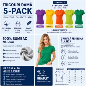 Set tricouri pentru dama multicolor 5 bucati - Img 4