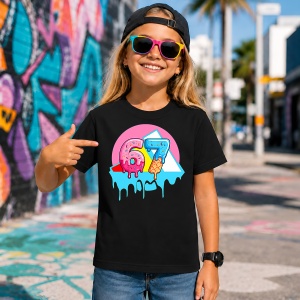 Tricou 67 Sase Sapte Inghetata Topita Design Urban Neon Roz, din bumbac 100%, tricou negru, Copii | Dama | Barbat - Img 7
