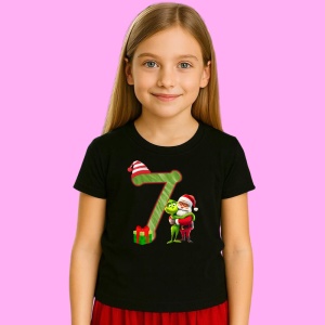 Tricou 7 Numar Craciun Cu Mos Si Spiridus Verde, din bumbac 100% Copii | Dama | Barbat - Img 3